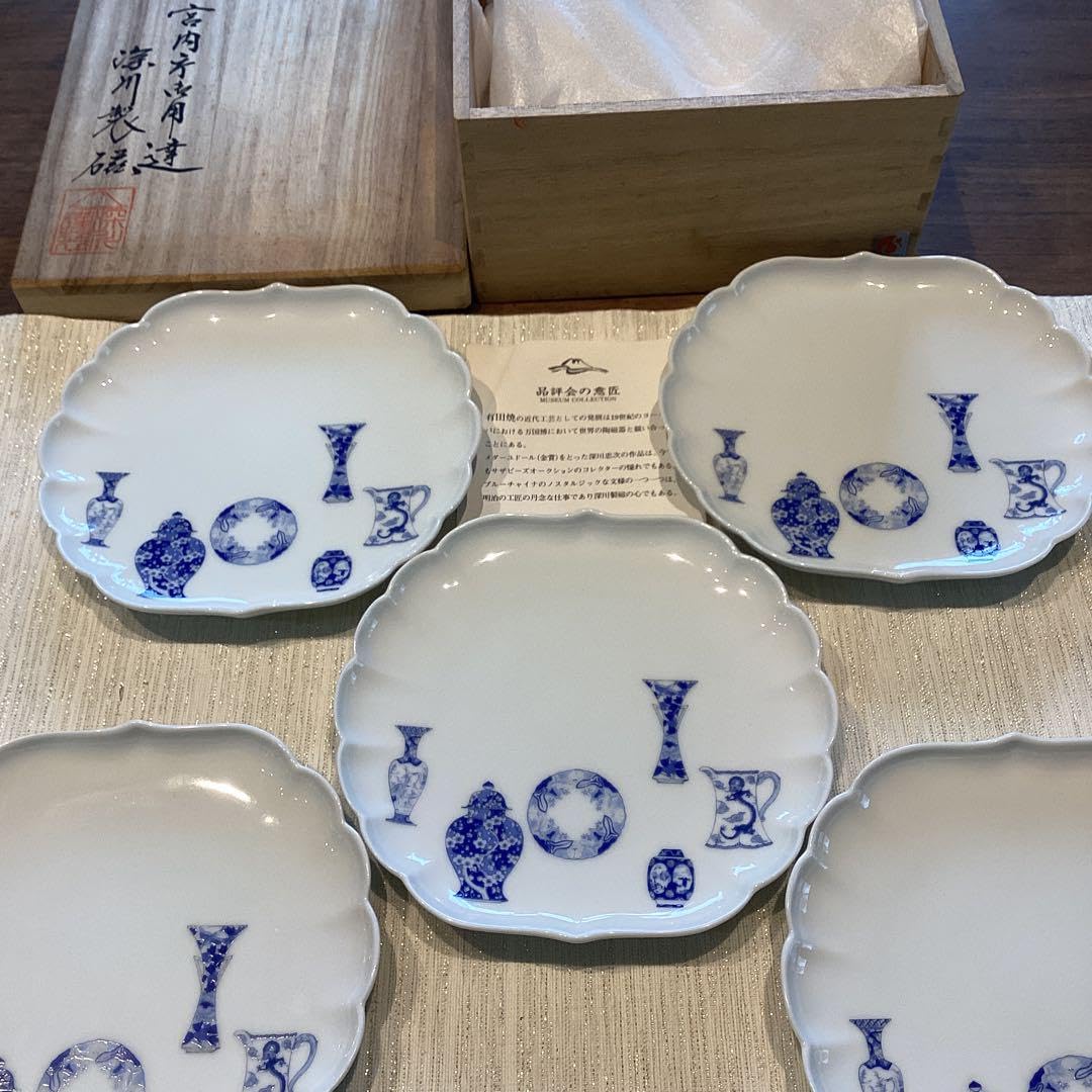 深川製磁 ブルーチャイナ 菊割 フリル 中皿 5枚